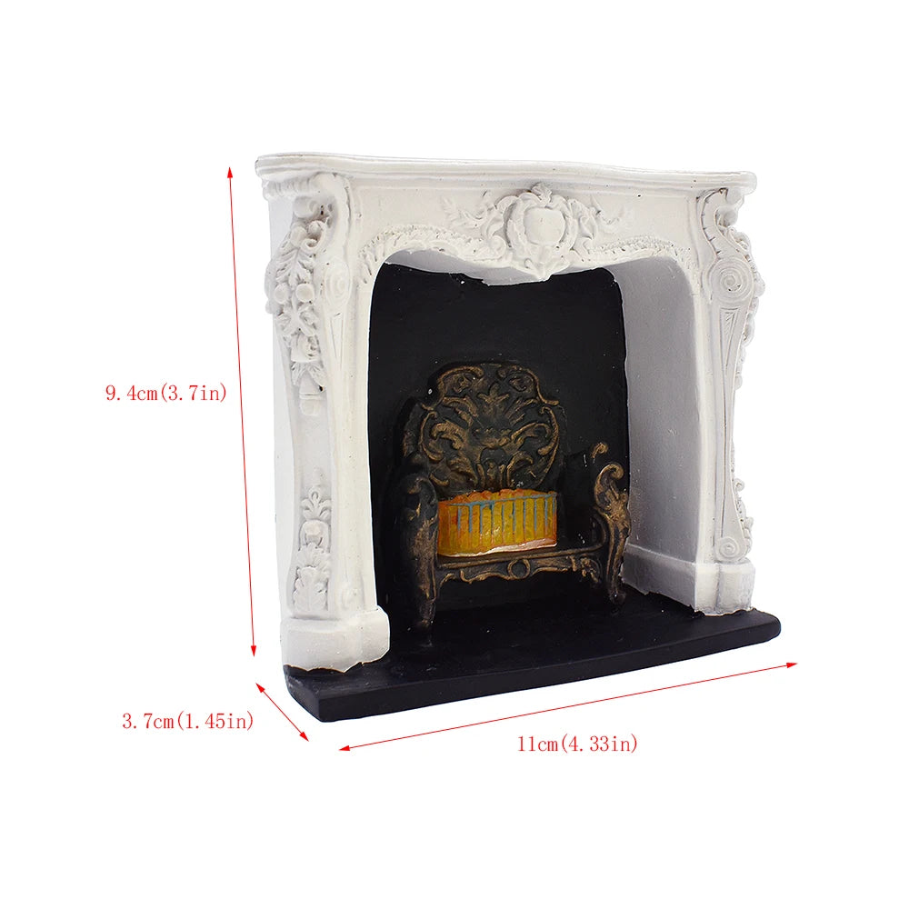 1:12 Scale Miniature Fireplace With Light Mini Furniture For Dollhouse Accessories Resin Simulation Model Christmas Gift