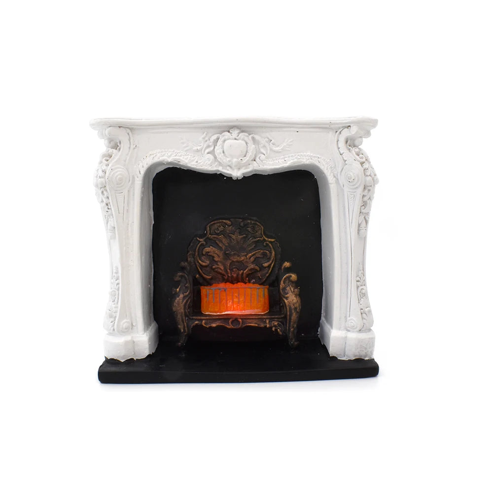 1:12 Scale Miniature Fireplace With Light Mini Furniture For Dollhouse Accessories Resin Simulation Model Christmas Gift