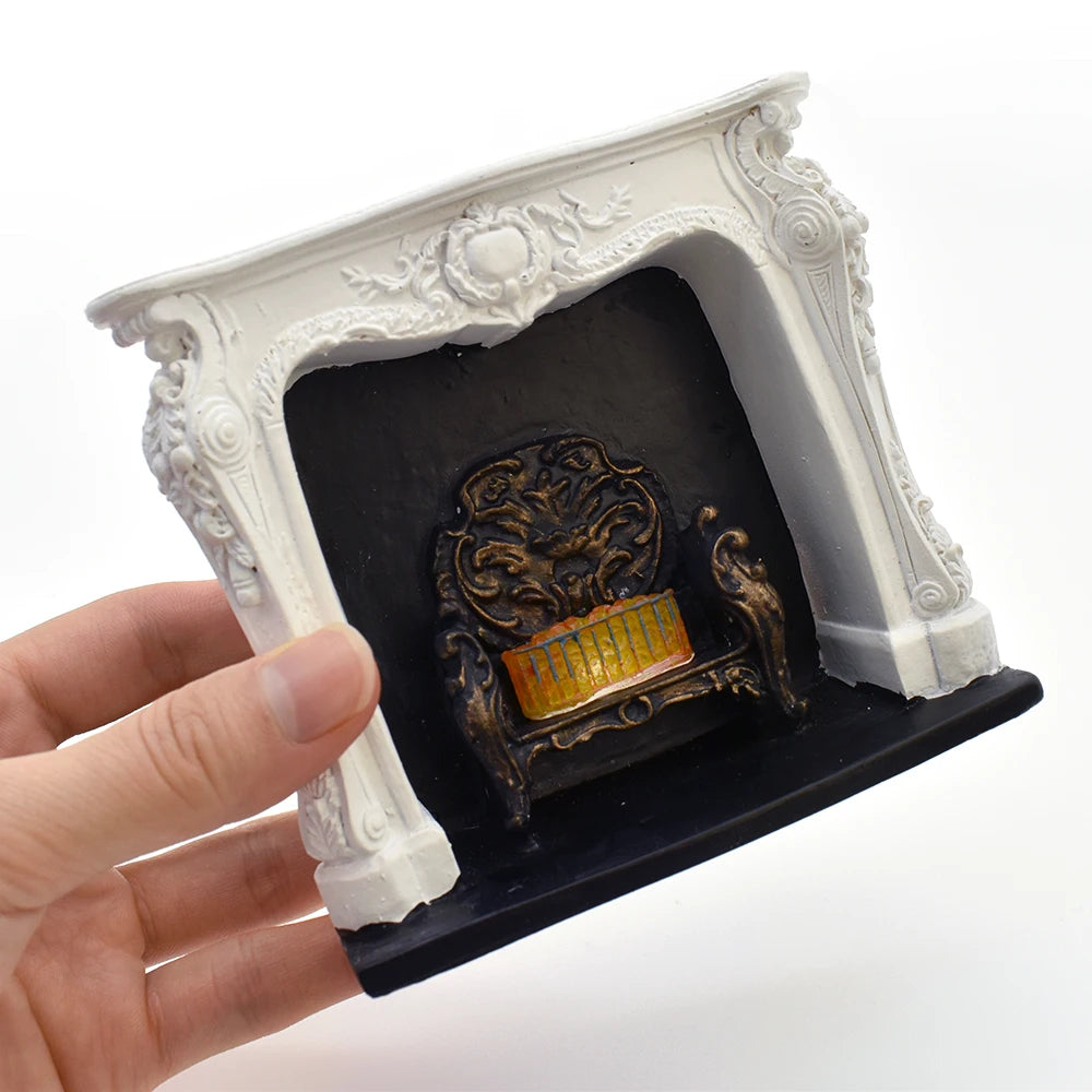 1:12 Scale Miniature Fireplace With Light Mini Furniture For Dollhouse Accessories Resin Simulation Model Christmas Gift