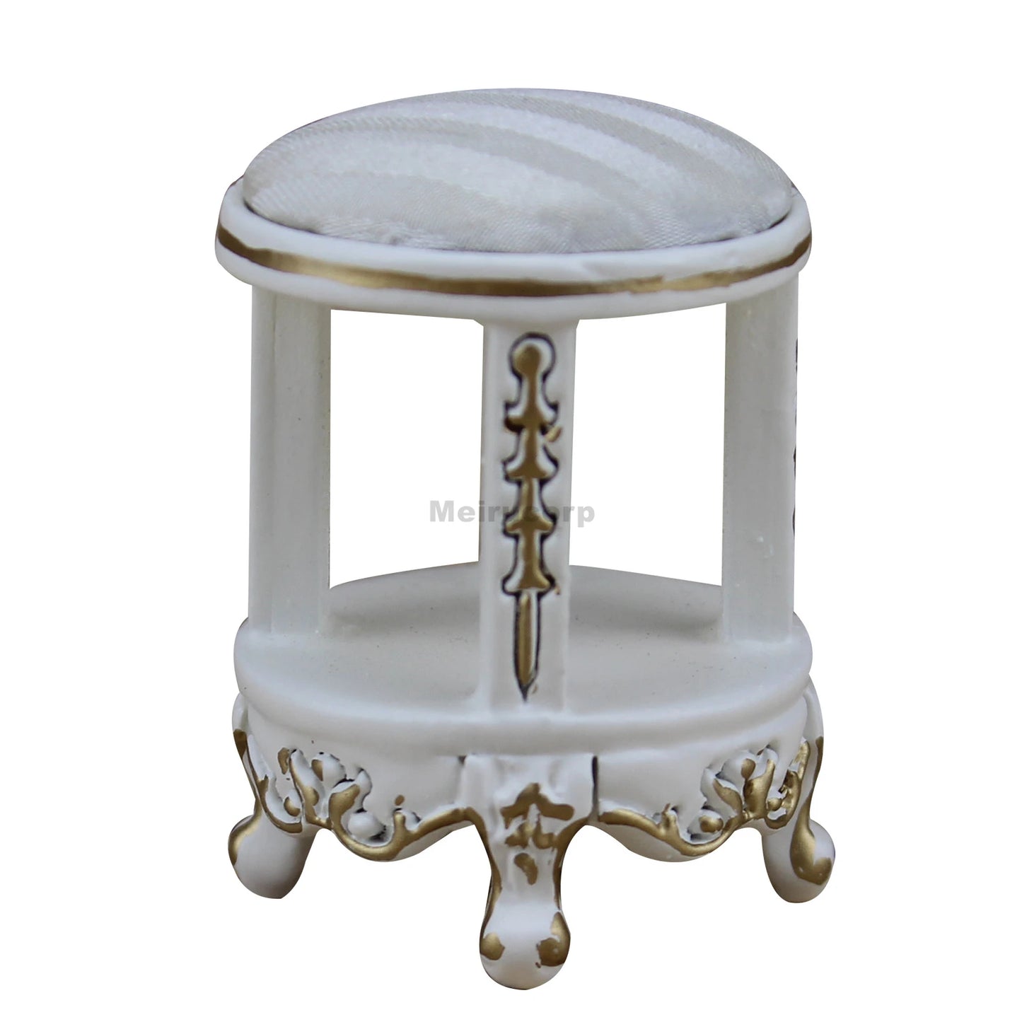 1:12 Scale Miniature White Wooden Bathroom Vanity and Stool Set for Dollhouse