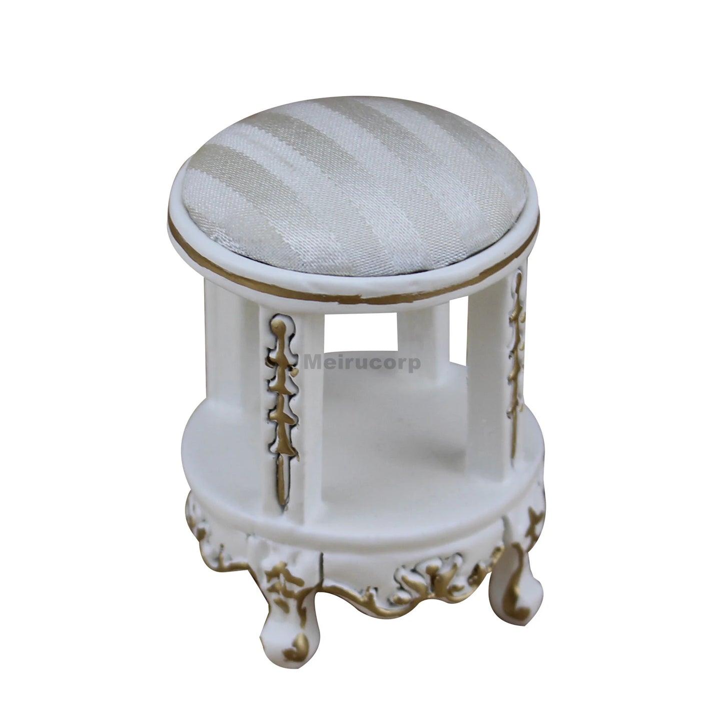 1:12 Scale Miniature White Wooden Bathroom Vanity and Stool Set for Dollhouse