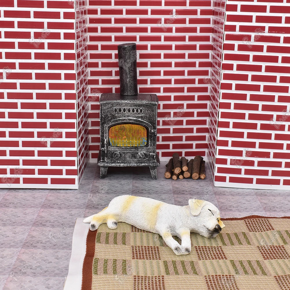 1:12 Scale Miniature Fireplace With Light Chimney For Dollhouse Accessories Simulation Model