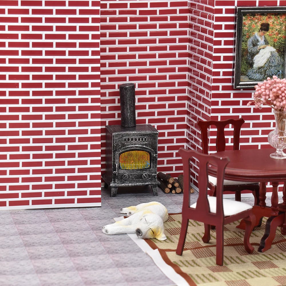 1:12 Scale Miniature Fireplace With Light Chimney For Dollhouse Accessories Simulation Model
