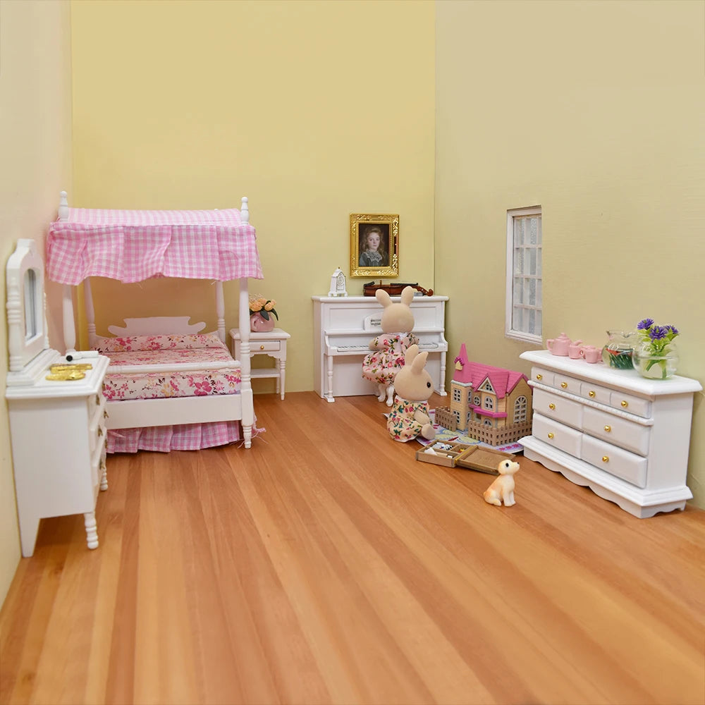 1:12 Scale Miniature White Piano And Stool Set For Dollhouse Music Room Miniature Furniture Accessories