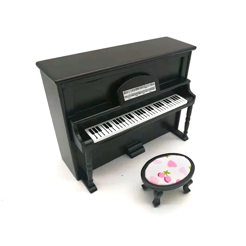 1:12 Scale Miniature White Piano And Stool Set For Dollhouse Music Room Miniature Furniture Accessories