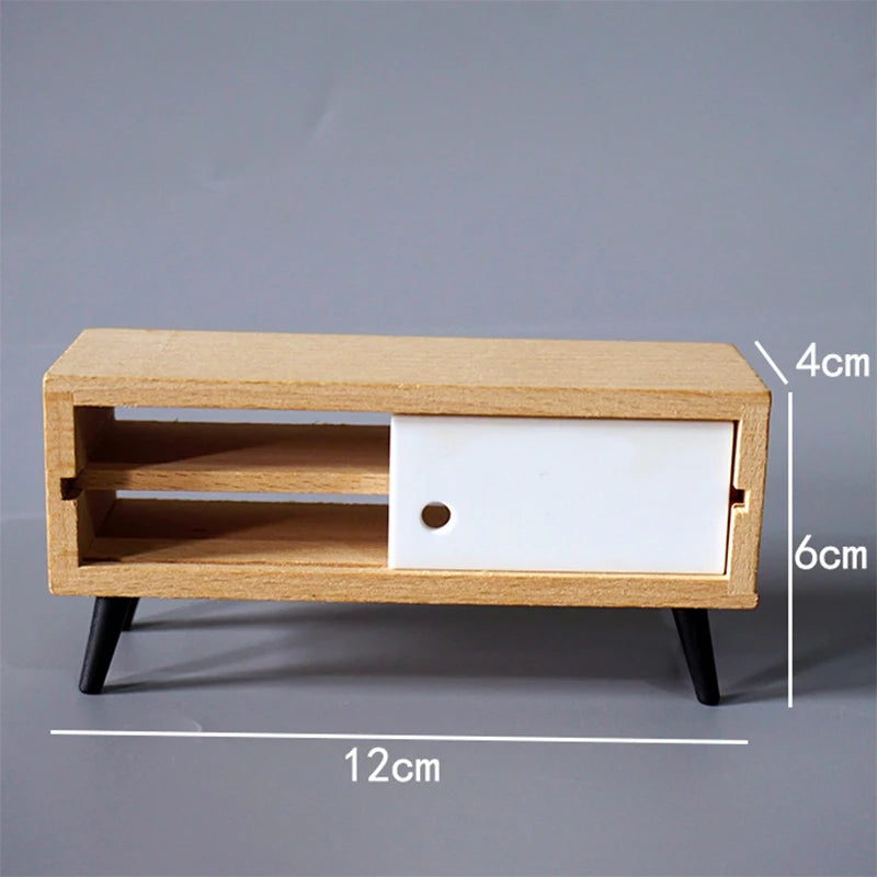 1:12 Scale Miniature TV Stand Bench Table Floor Lamp Set For Dollhouse Living Room Decor