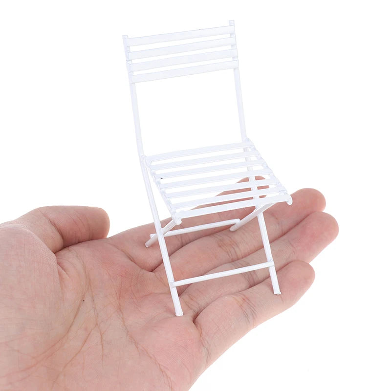 1:12 Scale Miniature White Iron Patio Table With 2 Chairs Leisure Dollhouse Furniture For Living Room Garden Play Room