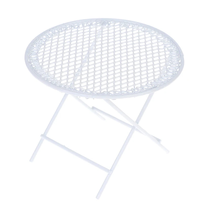 1:12 Scale Miniature White Iron Patio Table With 2 Chairs Leisure Dollhouse Furniture For Living Room Garden Play Room