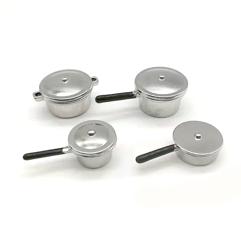 1:12 Scale Miniature Metal Pots And Pans Dinnerware Cook Set For Dollhouse Kitchen Room Decor