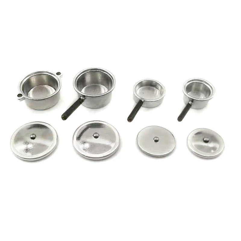 1:12 Scale Miniature Metal Pots And Pans Dinnerware Cook Set For Dollhouse Kitchen Room Decor