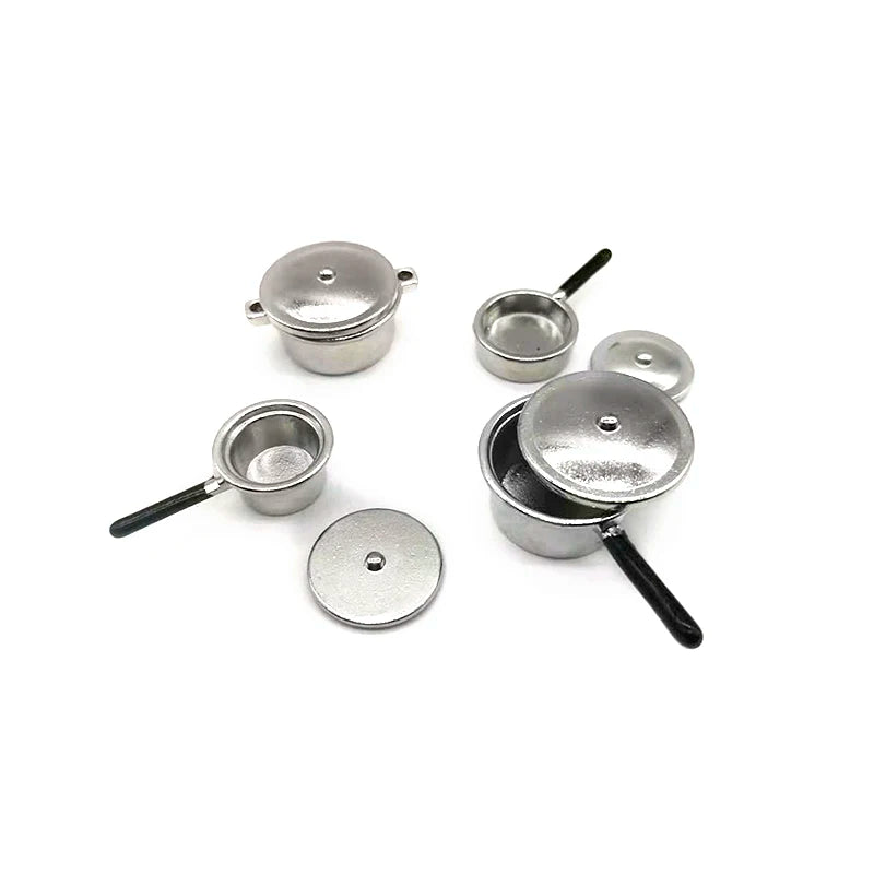 1:12 Scale Miniature Metal Pots And Pans Dinnerware Cook Set For Dollhouse Kitchen Room Decor