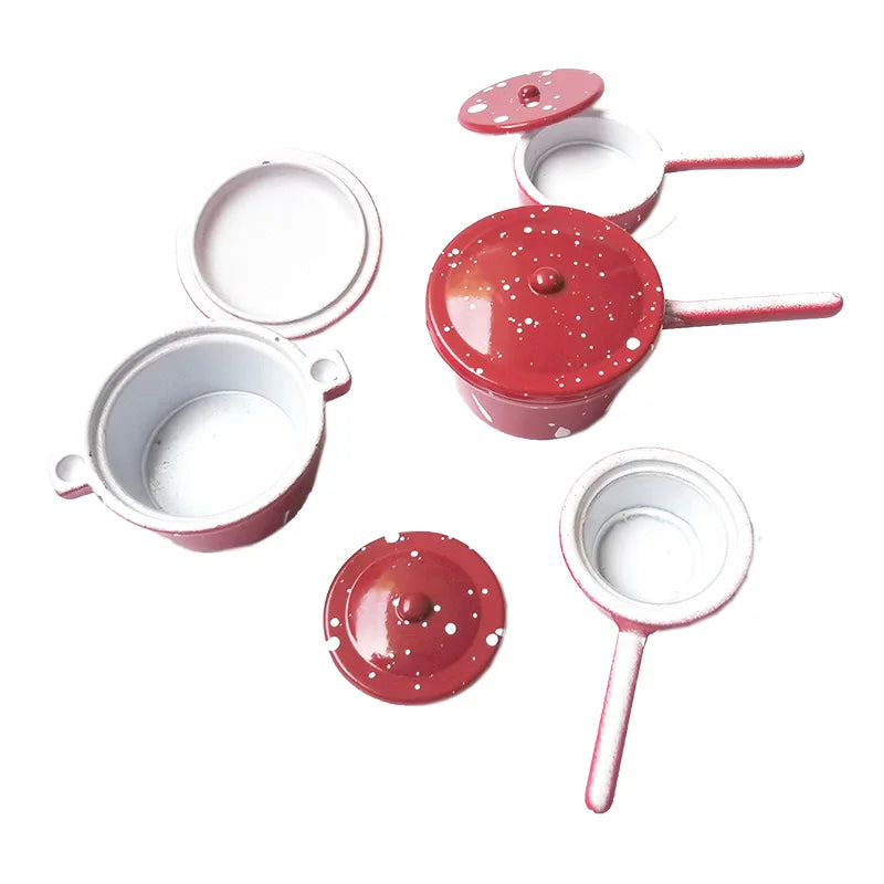 1:12 Scale Miniature Metal Pots And Pans Dinnerware Cook Set For Dollhouse Kitchen Room Decor