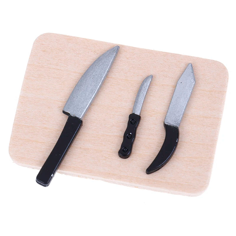 Juego de cuchillos de cocina para casa de muñecas a escala 1:12: 3 utensilios de cocina en miniatura para cocinas en miniatura