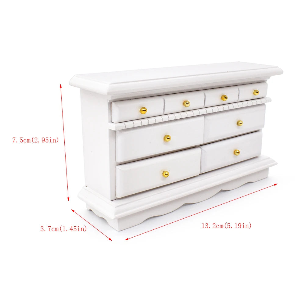 1:6 Scale Miniature White Wooden Cabinet Dresser Mirror Bedroom Furniture Set For Dollhouse Accessories