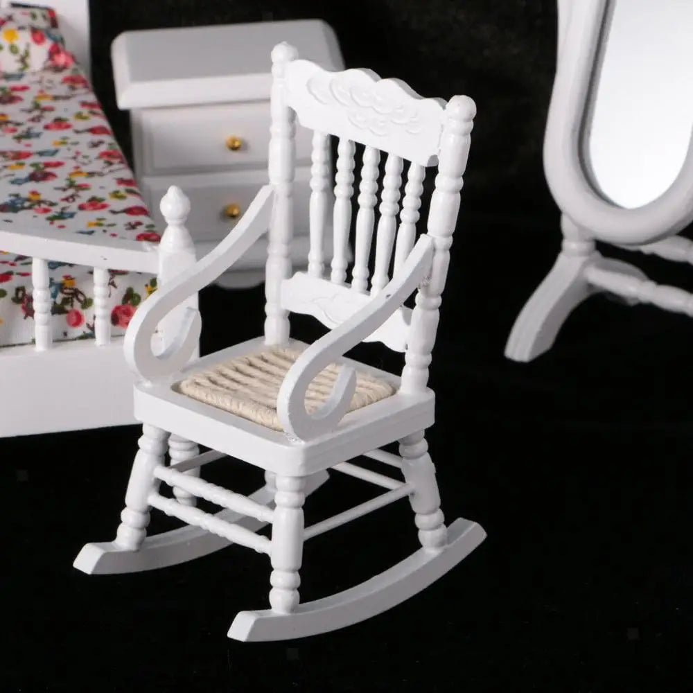 1:6 Scale Miniature White Wooden Cabinet Dresser Mirror Bedroom Furniture Set For Dollhouse Accessories