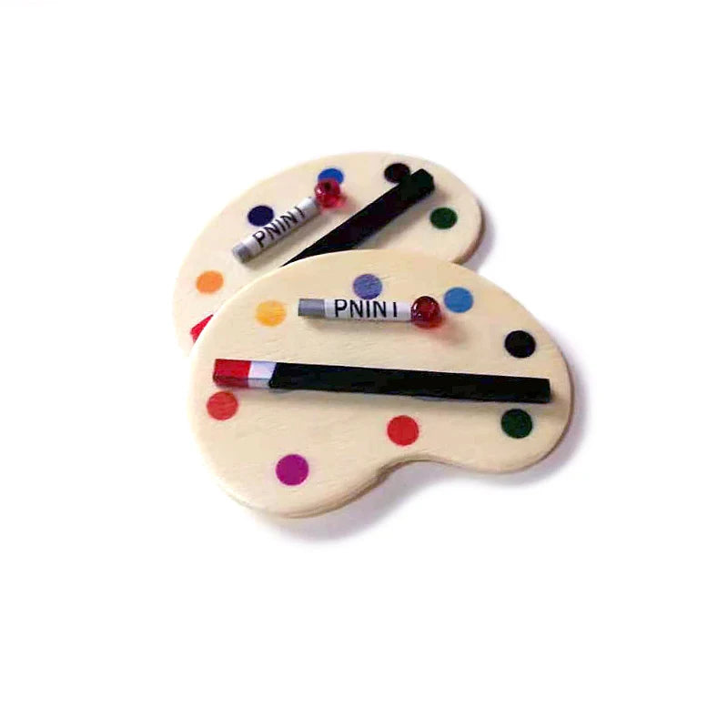 Paleta de pintura y pincel para artistas en miniatura a escala 1:12, accesorio para casa de muñecas