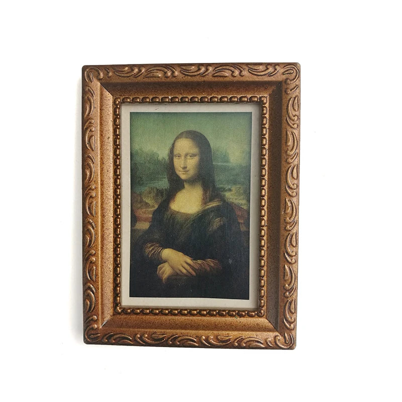 Pintura al óleo enmarcada en miniatura a escala 1:12, arte de pared, decoración para casa de muñecas, accesorios de bricolaje