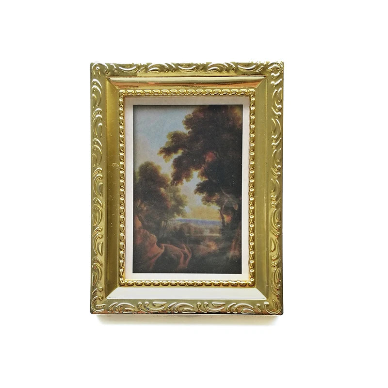 Pintura al óleo enmarcada en miniatura a escala 1:12, arte de pared, decoración para casa de muñecas, accesorios de bricolaje