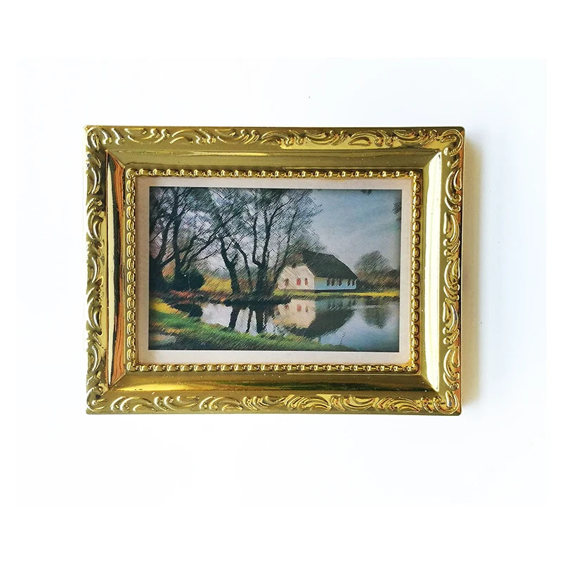 Pintura al óleo enmarcada en miniatura a escala 1:12, arte de pared, decoración para casa de muñecas, accesorios de bricolaje