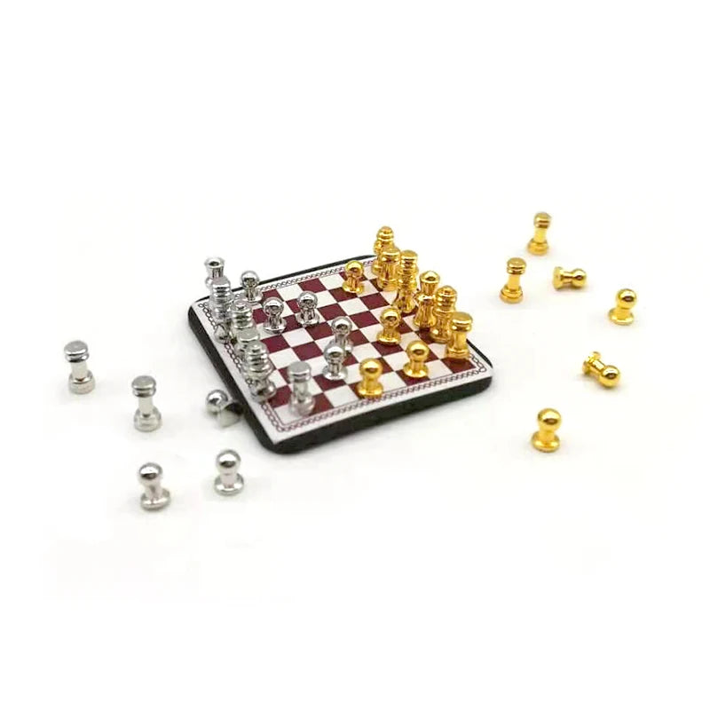 1:12 Scale Miniature Chess Set Dollhouse Accessories Pretend Play Home Decoration