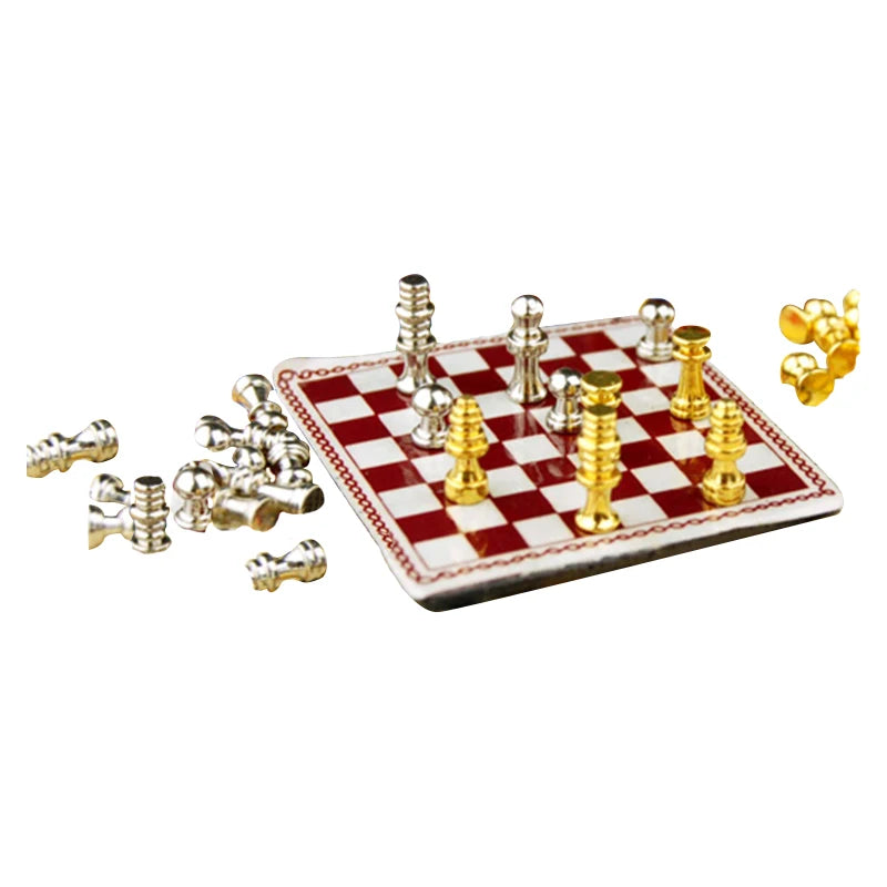 1:12 Scale Miniature Chess Set Dollhouse Accessories Pretend Play Home Decoration