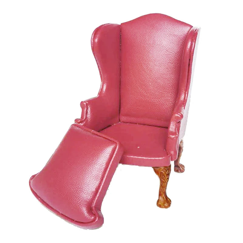 1:12 Scale Miniature Red Leather Sofa Armchair Dollhouse Furniture Living Room Decor Accessories
