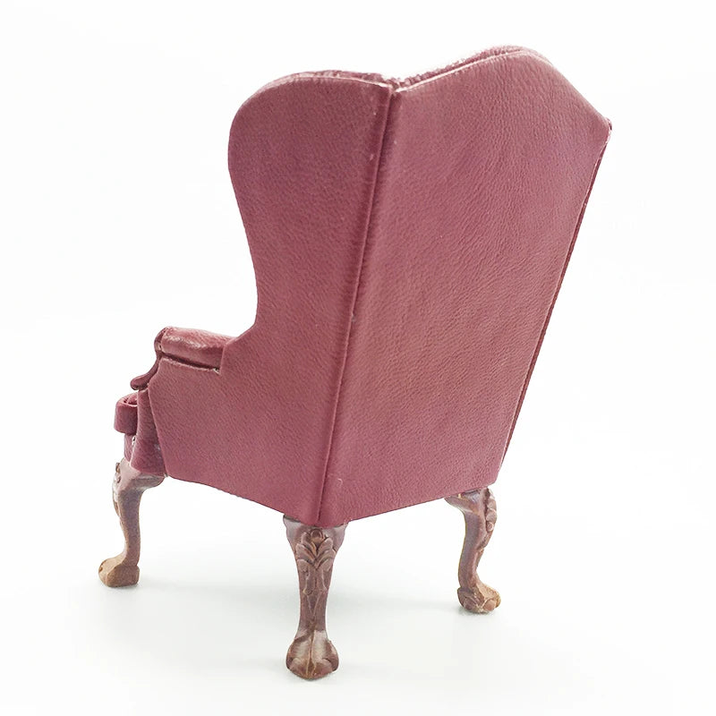 1:12 Scale Miniature Red Leather Sofa Armchair Dollhouse Furniture Living Room Decor Accessories