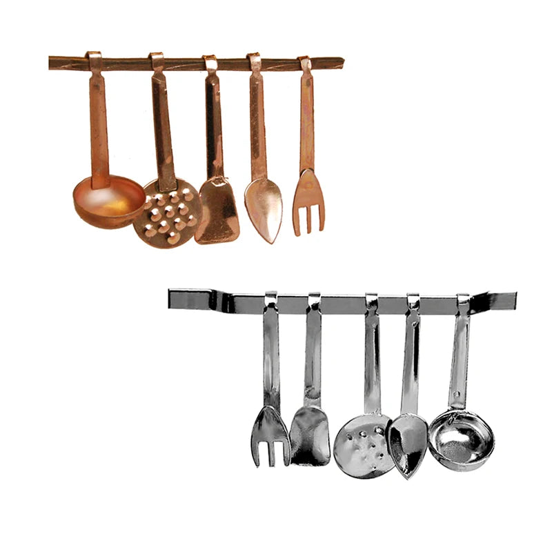 1:12 Scale Miniature Kitchen Utensils Set Cooking Tools Shovel Soup Spoon Storage Holder For Dollhouse Decor Accessories
