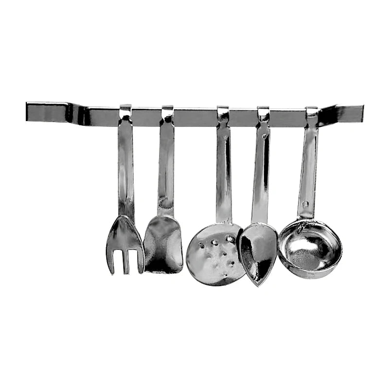1:12 Scale Miniature Kitchen Utensils Set Cooking Tools Shovel Soup Spoon Storage Holder For Dollhouse Decor Accessories