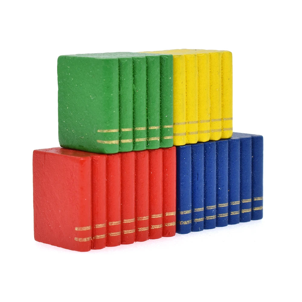 Juego de libros de madera en miniatura a escala 1:12 para decoración de casas de muñecas.