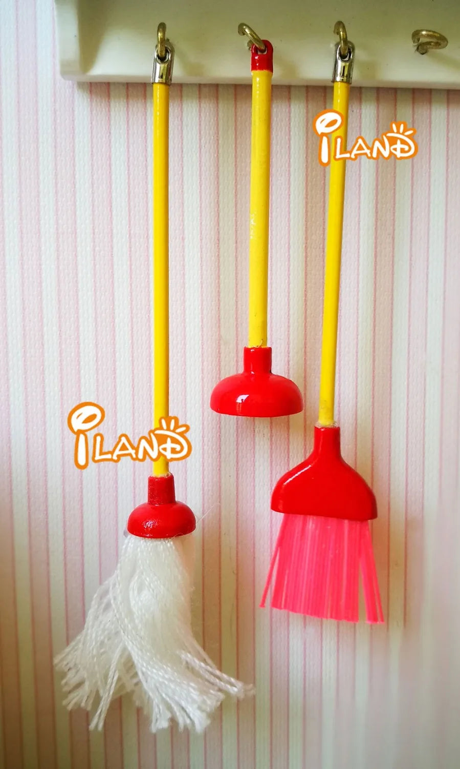 1:12 Scale Miniature Cleaning Tools Set With Mop Broom And Toilet Plug For Dollhouse Accessories