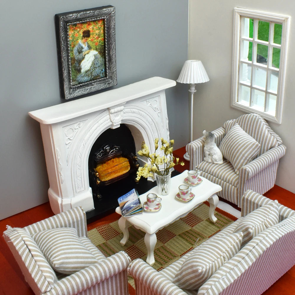 1:12 Scale Miniature Fireplace With Light Resin Simulation Model For Dollhouse Accessories Living Room Decor