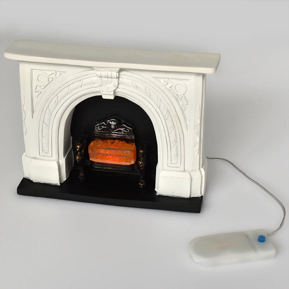 1:12 Scale Miniature Fireplace With Light Resin Simulation Model For Dollhouse Accessories Living Room Decor