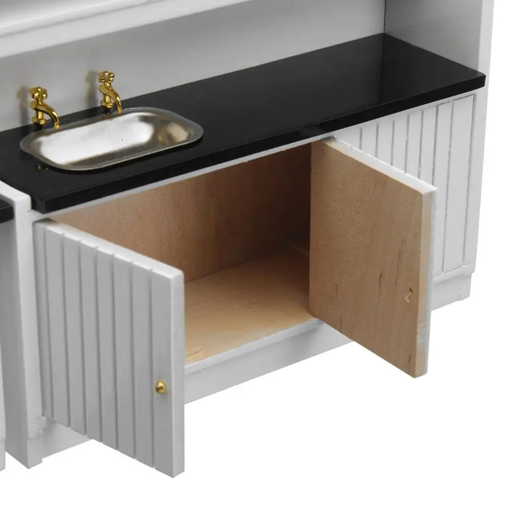 1:12 Scale Miniature Kitchen Furniture Set Sink Stove Cabinet For Dollhouse Decor WD0053