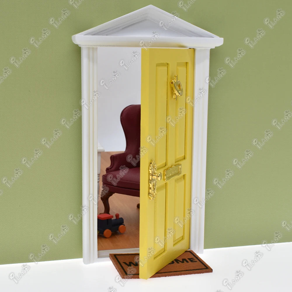 1:12 Scale Miniature Fairy Door Triangle Roof With Hardware Knock Mailbox Doorbell For Dollhouse Accessories