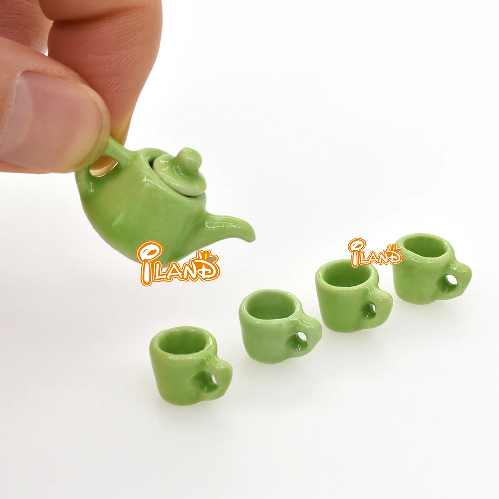 1:12 Scale Miniature Tea Set Porcelain Kettle Pot Cup Dollhouse Accessories Teaware Miniature Furniture