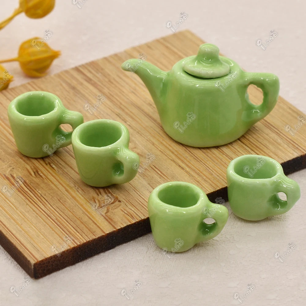 1:12 Scale Miniature Tea Set Porcelain Kettle Pot Cup Dollhouse Accessories Teaware Miniature Furniture
