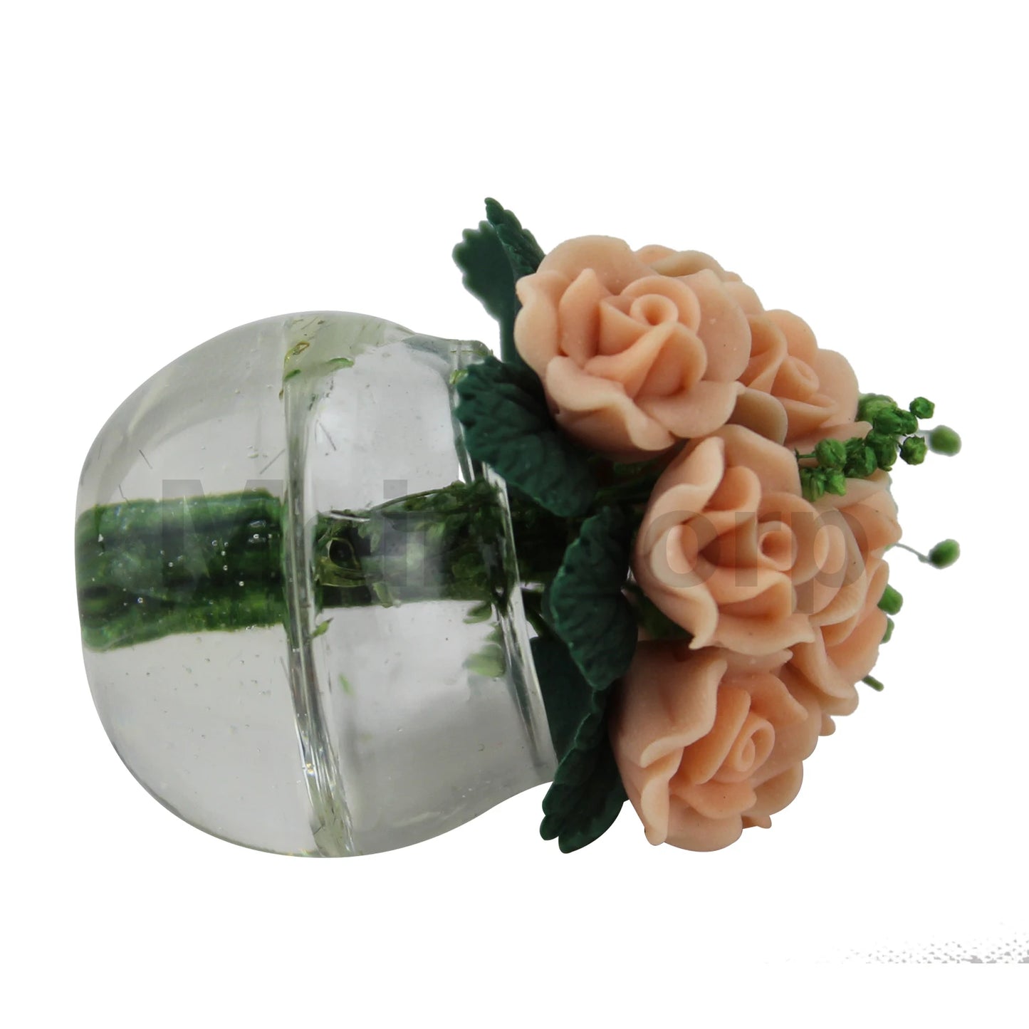 Arrangement de roses miniatures dans un vase en verre – Parfait pour une décoration de maison de poupée à l'échelle 1:12
