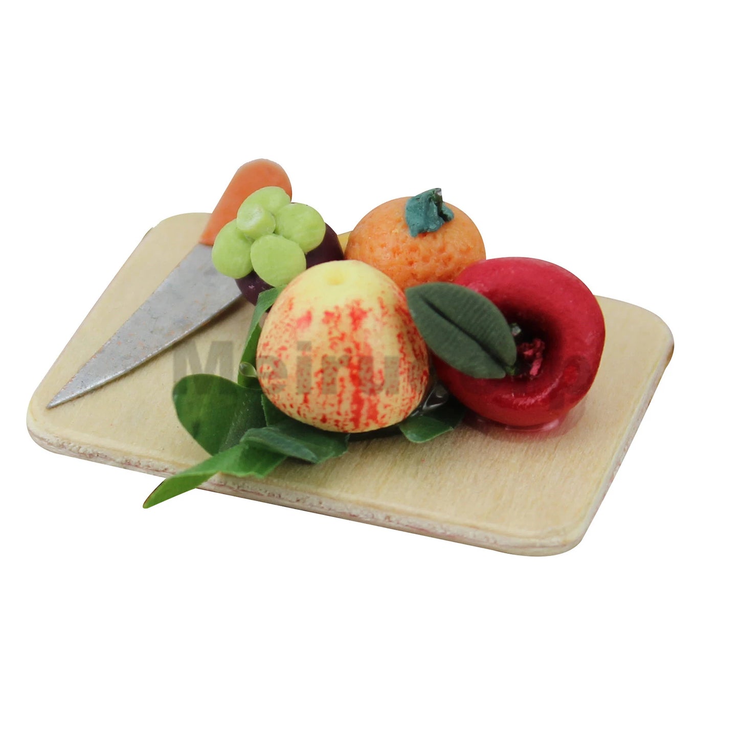 Planche à découper miniature en bois avec fruits, échelle 1:12, modèle fait à la main, décoration de cuisine pour maison de poupée
