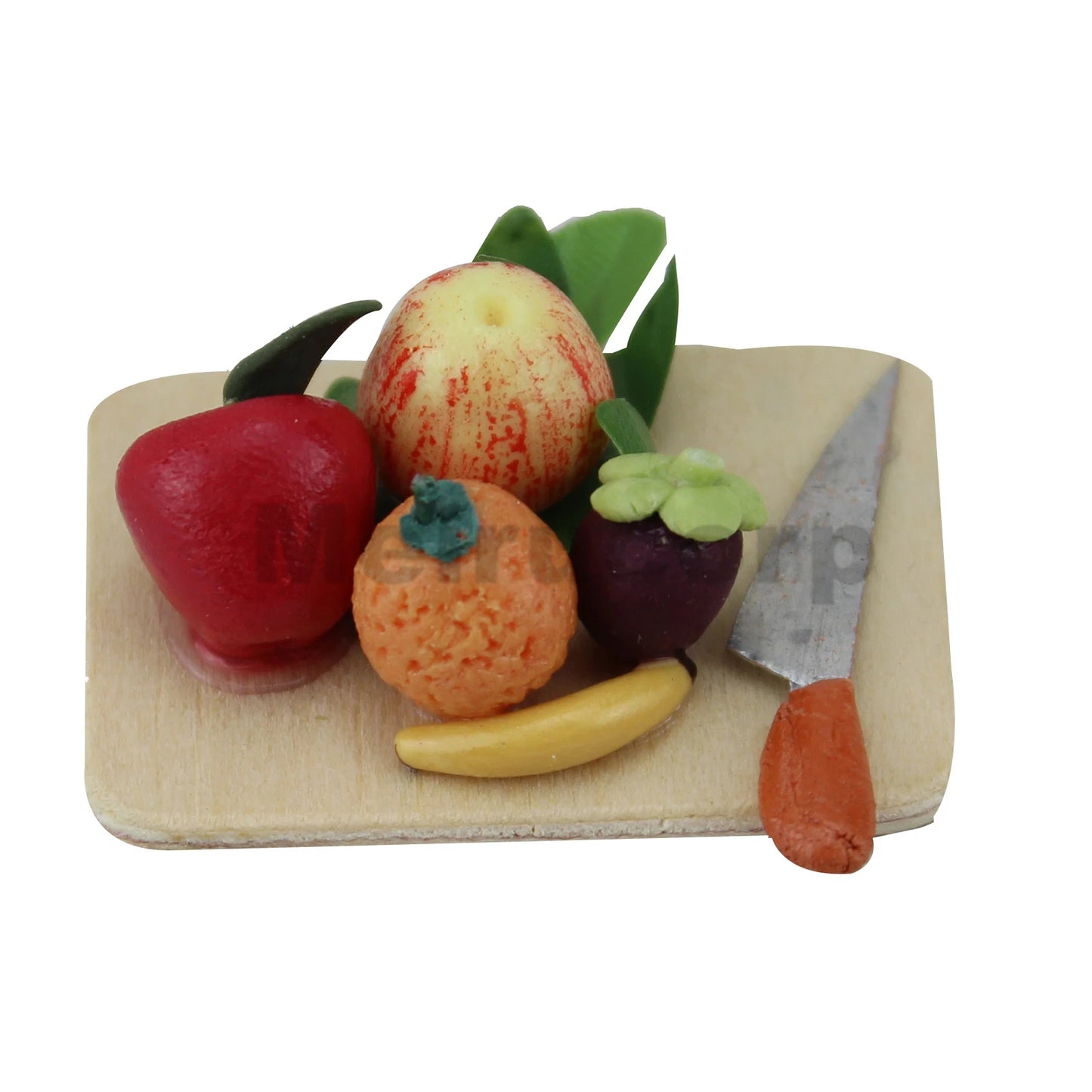 Planche à découper miniature en bois avec fruits, échelle 1:12, modèle fait à la main, décoration de cuisine pour maison de poupée