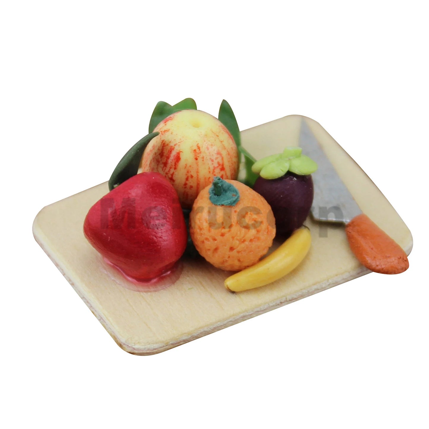 Planche à découper miniature en bois avec fruits, échelle 1:12, modèle fait à la main, décoration de cuisine pour maison de poupée