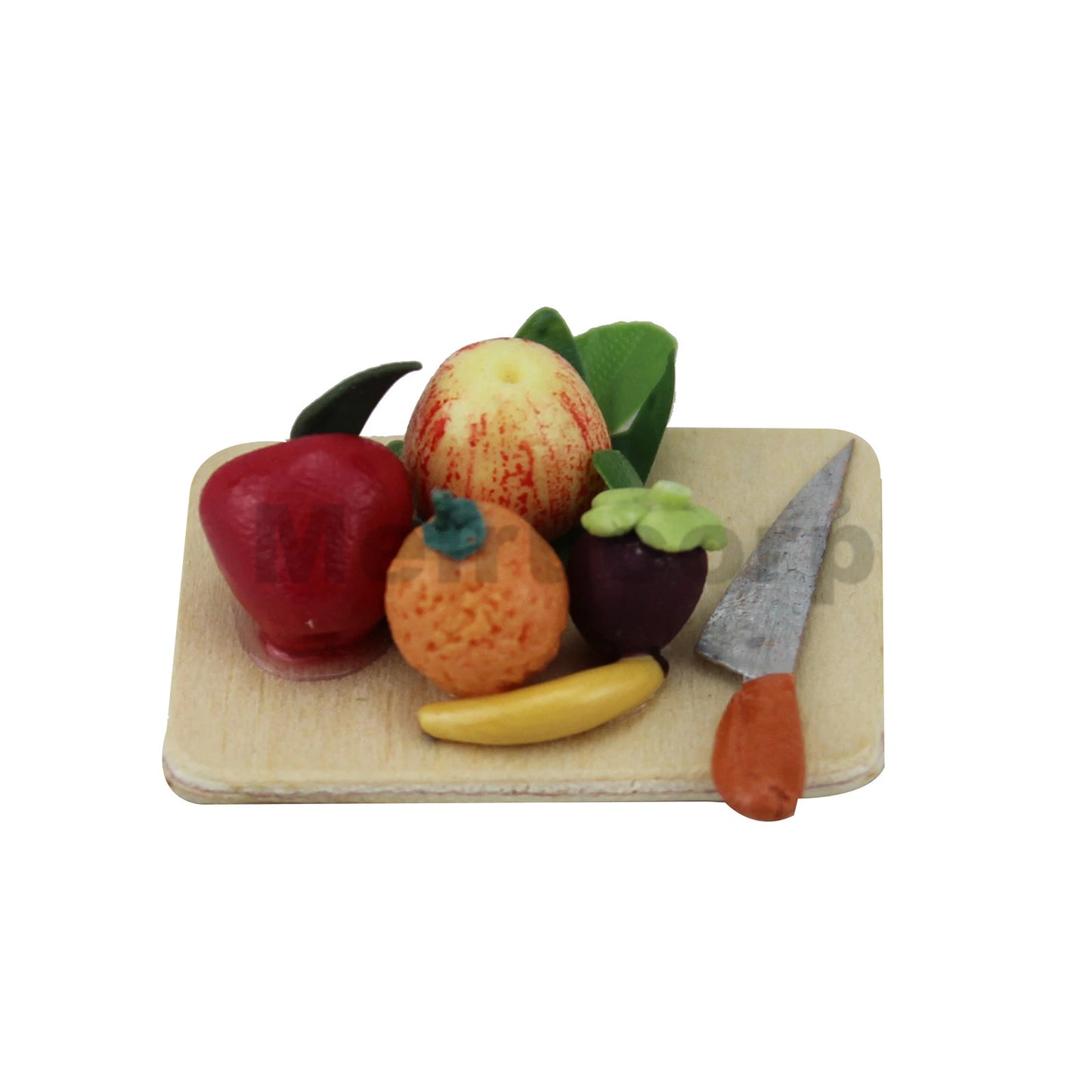Planche à découper miniature en bois avec fruits, échelle 1:12, modèle fait à la main, décoration de cuisine pour maison de poupée