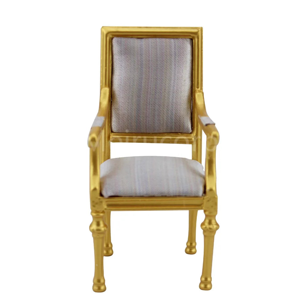 Sillón dorado de lujo para casa de muñecas a escala 1:12, muebles en miniatura para sala de estar
