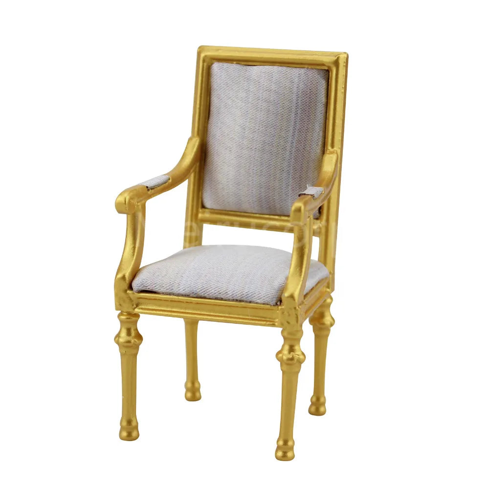 Sillón dorado de lujo para casa de muñecas a escala 1:12, muebles en miniatura para sala de estar