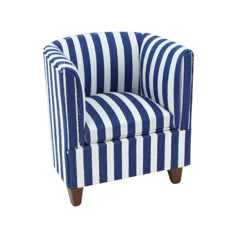 Conjunto de muebles para casa de muñecas a escala 1:12: sillas de tela a rayas y mesa redonda