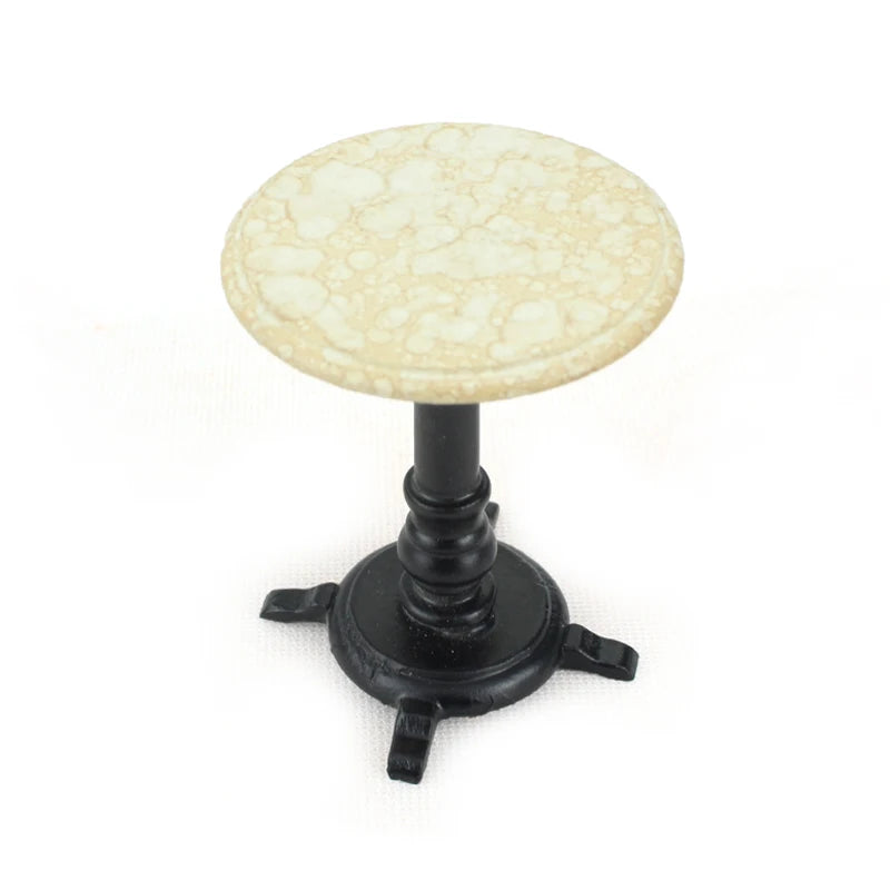 Conjunto de muebles para casa de muñecas a escala 1:12: sillas de tela a rayas y mesa redonda