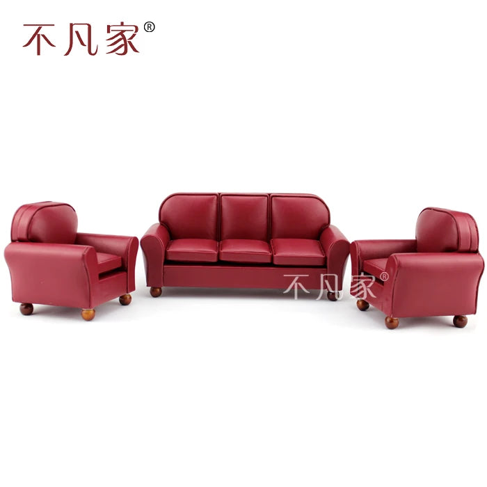 Muebles de casa de muñecas con sofá rojo para sala de estar en miniatura a escala 1:12