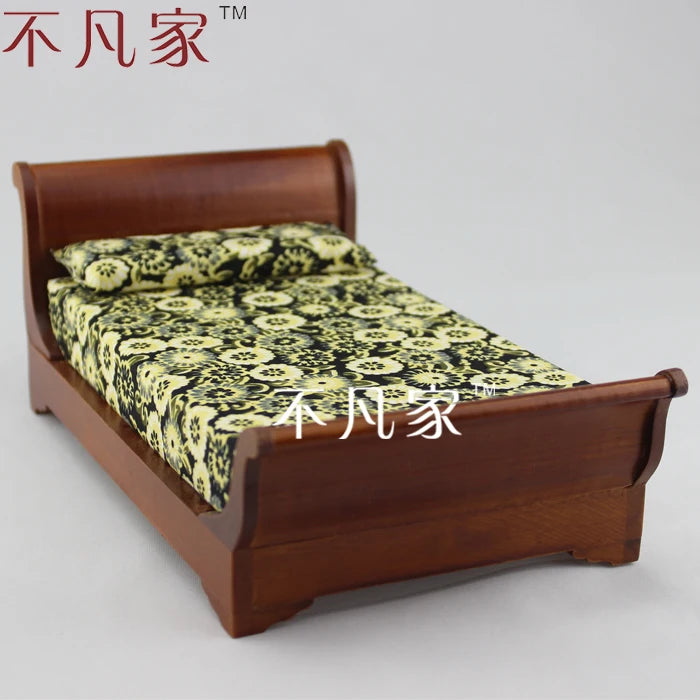 1:12 Scale Miniature Wooden Hand Carved Bedroom Dollhouse Furniture Kit
