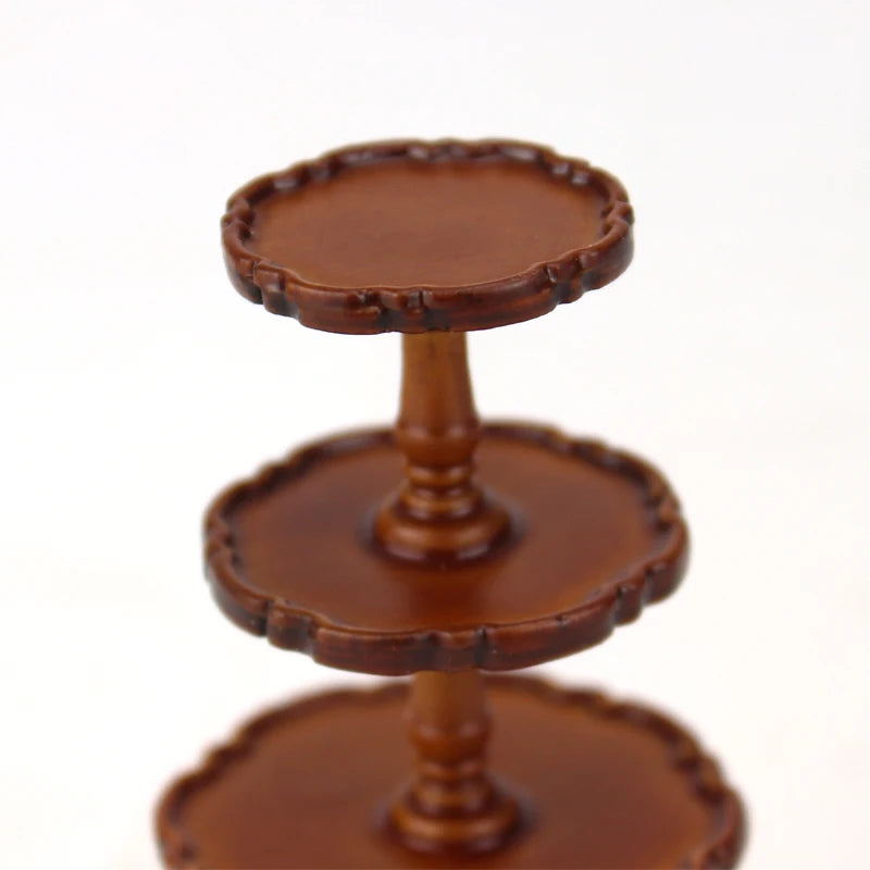 Présentoir à gâteaux miniature en noyer à l'échelle 1:12, meuble de cuisine exquis pour maison de poupée