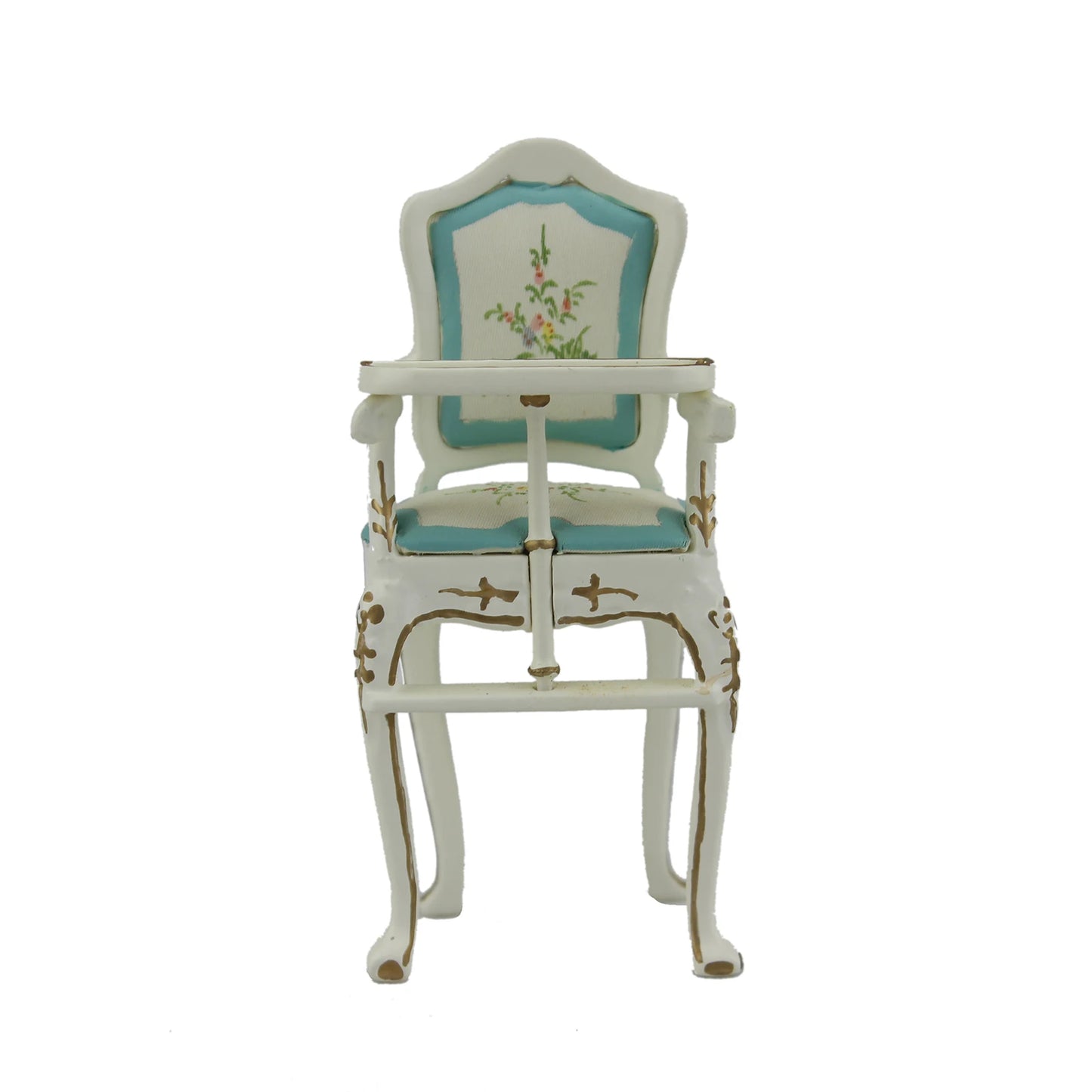 Silla de bebé de lujo pintada en blanco en miniatura a escala 1:12, muebles para casa de muñecas para sala de estar